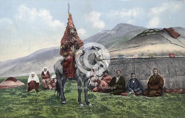 Kazakh Woman in Wedding Clothes on a Horse, 1911-1913. Creator: Sergei Ivanovich Borisov.