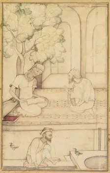 Kabir and Two Followers on a Terrace, c. 1610-1620. Creator: Unknown