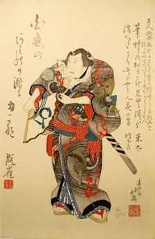 Kabuki Actor Nakamura Utaemon IV as the Wrestler Iwakawa Jirokichi, in the play Sekitori s..., 1837. Creator: Shunbaisai Hokuei