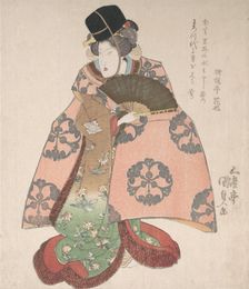 Kabuki Actor in a Female Role Standing with a Fan, 19th century., 19th century. Creator: Utagawa Kunisada
