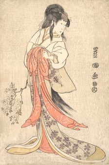 Kabuki Actor Segawa Kikunojo III in a Mad Female Role, 1798 (Kansei 9). Creator: Utagawa Toyokuni I