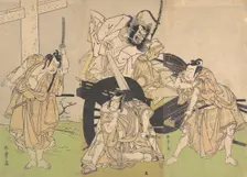 Kabuki Actors Ichikawa Yaozo II, Nakajima Mihoemon II, Ichikawa Ebizo III ..., 7th month, 1776. Creator: Shunsho
