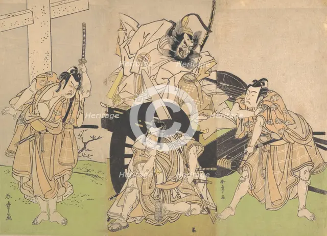 Kabuki Actors Ichikawa Yaozo II, Nakajima Mihoemon II, Ichikawa Ebizo III ..., 7th month, 1776. Creator: Shunsho.