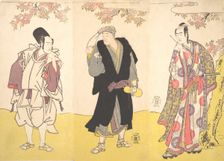 Kabuki Actors Ichikawa Yaozo III, Onoe Matsusuke I, and Sawamura Sojuro III, 11th month, 1786. Creator: Shunsho