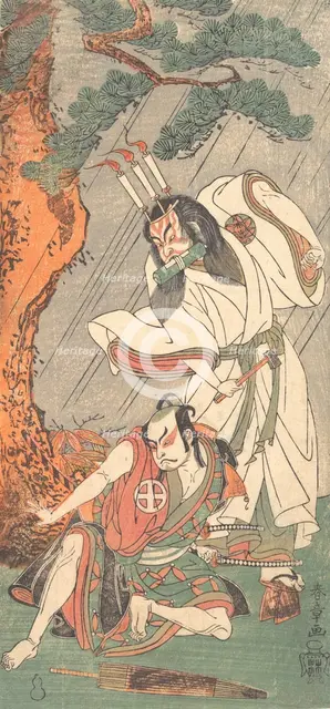 Kabuki Actors Ichimura Uzaemon IX as Ko-kakeyama and Otani Hiroji III as Koga Saburo, ca. 1771. Creator: Shunsho.