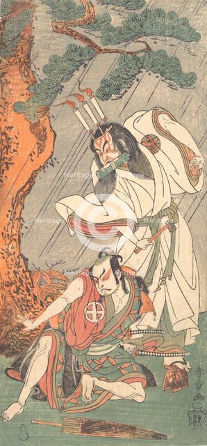 Kabuki Actors Ichimura Uzaemon IX as Ko-kakeyama and Otani Hiroji III as Koga Saburo, ca. 1771. Creator: Shunsho.