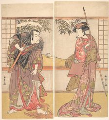 Kabuki Actors Osagawa Tsuneyo II and Ichikawa Danjuro V, ca. 1780s. Creator: Shunsho