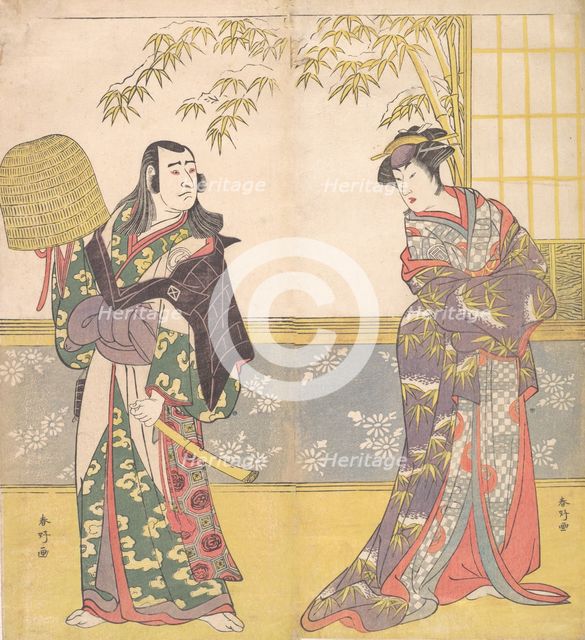 Kabuki Actors Sawamura Sojuro III and Sanogawa Ichimatsu III in "A Courtesan’s Mirror for ..., 1788. Creator: Katsukawa Shunko.