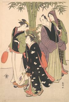 Kabuki Actors Segawa Kikunojo III and Ichikawa Monnosuke II and Two Courtesans Celebr..., ca. 1790s. Creator: Katsukawa Shunko