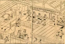Kabuki performance in the Shijo river-bed 1658, (1924). Creator: Hishikawa Moronobu