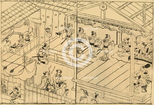 'Kabuki performance in the Shijo river-bed', 1658, (1924). Creator: Hishikawa Moronobu.