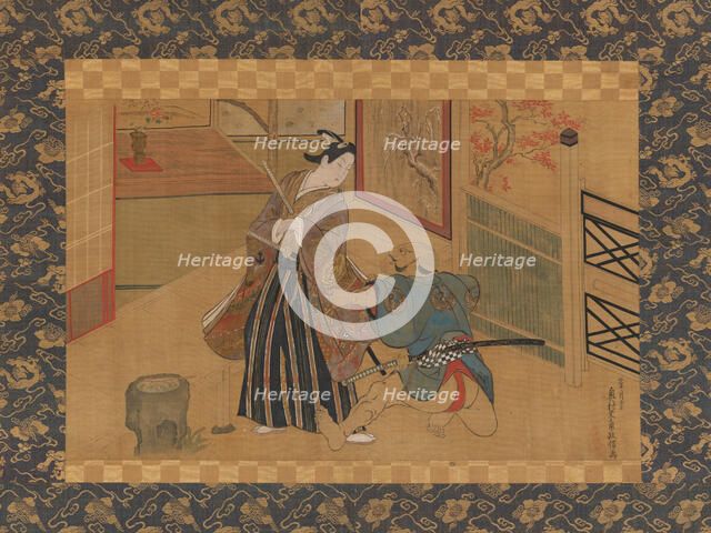 Kabuki Play Kusazuribiki from the Tales of Soga (Soga monogatari), 18th century. Creator: Okumura Masanobu.