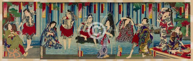 Kabuki Stars Before a Gracious Waterfall (Arigataki megumi no hanagata), 1883. Creator: Toyohara Kunichika.