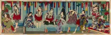 Kabuki Stars Before a Gracious Waterfall (Arigataki megumi no hanagata), 1883. Creator: Toyohara Kunichika