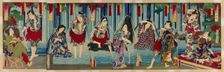 Kabuki Stars Before a Gracious Waterfall (Arigataki megumi no hanagata), 1883. Creator: Toyohara Kunichika