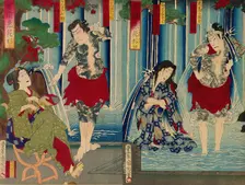 Kabuki Stars Before a Gracious Waterfall (Arigataki megumi no hanagata), 1883. Creator: Toyohara Kunichika