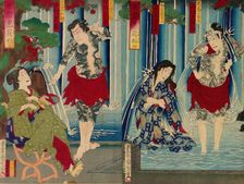 Kabuki Stars Before a Gracious Waterfall (Arigataki megumi no hanagata), 1883. Creator: Toyohara Kunichika