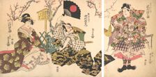 Kabuki Scene at Kumagai's Camp, from the play The Chronicle of the Battle of Ichinotani (I..., 1811. Creator: Utagawa Kunisada