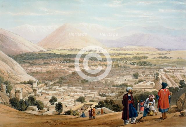 Kabul from the Citadel, showing the old walled city, First Anglo-Afghan War 1838-1842. Artist: James Atkinson