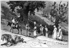 Kabyle family group travelling, Algeria, c1890. Artist: Hildibrand