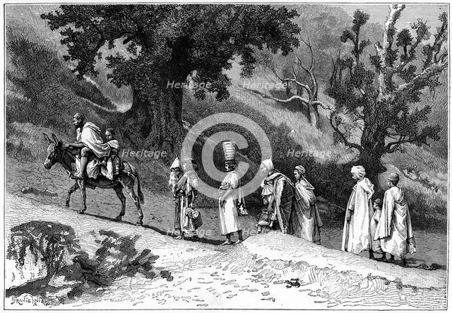 Kabyle family group travelling, Algeria, c1890. Artist: Hildibrand