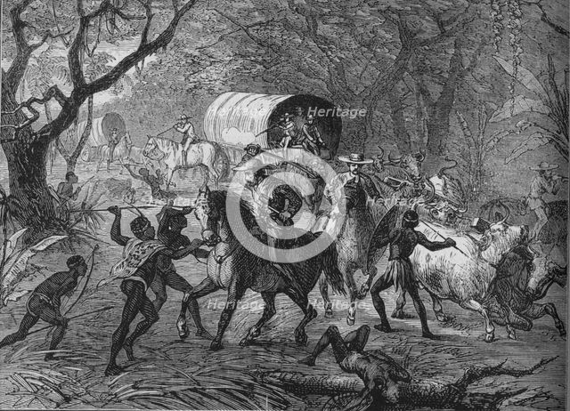 'Kaffir Attack on an English Convoy', c1880. Artist: Unknown.