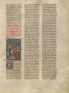Kahedin and Iseult Meeting Palamedes and Lancelot by a Spring, about 1320-1340. Creator: Unknown