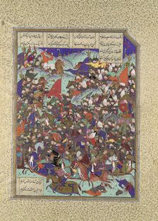 Kai Khusrau Defeats the Army of Makran, Folio 376v from the Shahnama (Book of..., ca. 1525-30. Creator: Abd al-Vahhab