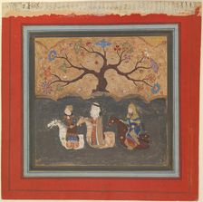 Kai Khusrau, Farangis and Giv Crossing the River Jihun (Oxus), Folio from a..., mid-15th century. Creator: Unknown