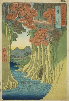 Kai Province: Monkey Bridge (Kai, Saruhashi), from the series "Famous Places in the..., 1853. Creator: Ando Hiroshige