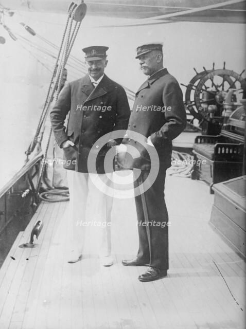 Kaiser and Prince of Monaco on boat "Meteor", 1913. Creator: Bain News Service.
