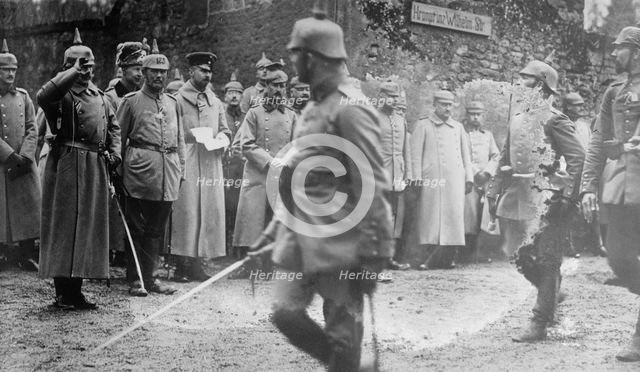 Kaiser, Crown Prince, & P'ce [i.e., Prince] Oscar at Crown Prince's Hdqrts., between 1914 and c1915. Creator: Bain News Service.