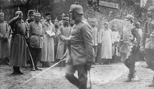 Kaiser, Crown Prince, & P'ce [i.e., Prince] Oscar at Crown Prince's Hdqrts., between 1914 and c1915. Creator: Bain News Service