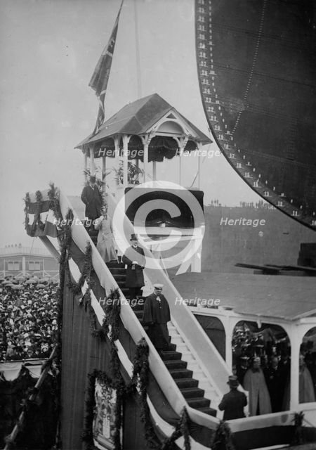 Kaiser leaving stand after christening of "Imperator", 1912. Creator: Bain News Service.