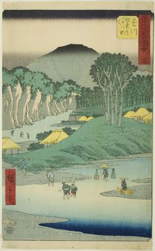 Kakegawa: Crossing the Forty-eight Rapids on the Akiba Road (Kakegawa, Akiba michi shijuha..., 1855. Creator: Ando Hiroshige