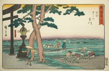 Kakegawa: The Crossroad at Akibayama (Kakegawa, Akibayama betsudo)—No. 27, from the..., c. 1847/52. Creator: Ando Hiroshige