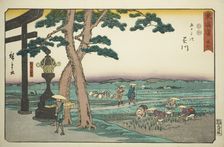Kakegawa: The Crossroad at Akibayama (Kakegawa, Akibayama betsudo)—No. 27, from the..., c. 1847/52. Creator: Ando Hiroshige