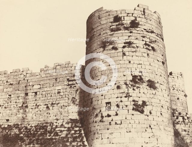 Kalaat-El-Hosn, Deuxième Enciente, Extérieur, Tour d'Angle, sud-ouest, 1859. Creator: Louis de Clercq.
