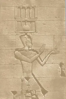 Kalabscheh, sculpture de la façade postérieure du temple., 1849-51. Creator: Maxime du Camp
