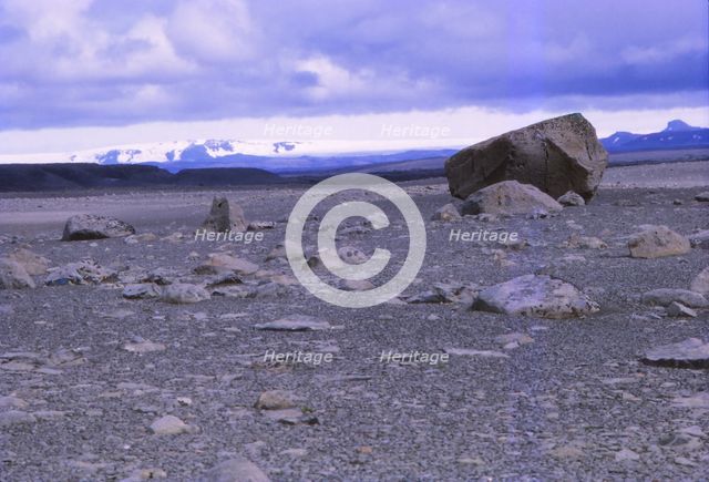 Kaldakvisl with a view towards Hofsjokull (ice-cap), Central Iceland, 20th century. Artist: CM Dixon.
