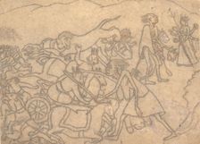 Kali Presenting the Heads of Chanda and Munda to Durga...the Devi Mahatmya..., ca. 1780. Creator: Unknown