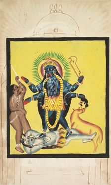 Kali Standing on Shiva, 1800s. Creator: Unknown