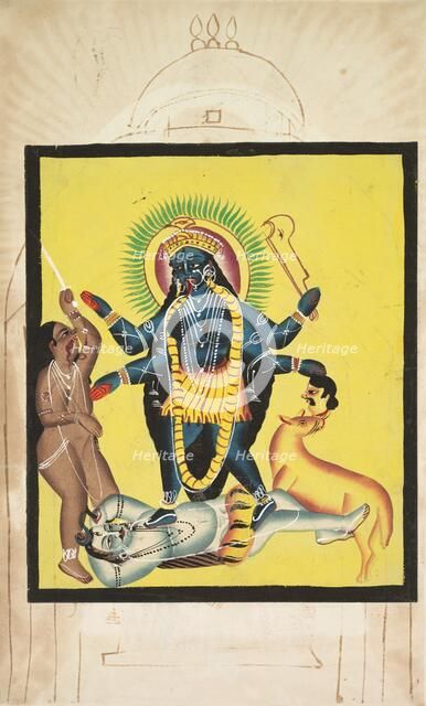 Kali Standing on Shiva, 1800s. Creator: Unknown.