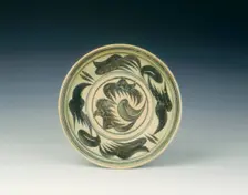 Kalong stoneware dish with calligraphic black splashes, Northern Thailand, 15th century. Creator: Unknown