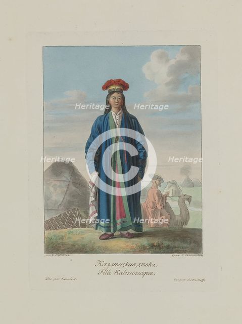 Kalmyk girl. From Les peuples de la Russie, 1812. Artist: Korneev (Karneev), Yemelyan Mikhaylovich (ca 1780-after 1839)