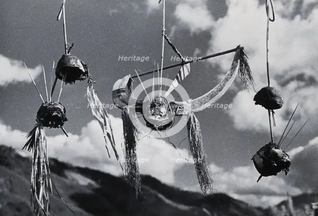 Kalyo Kengyu, northern India: human heads hung up as trophies in a Naga village, c1930s. Creator: Unknown.
