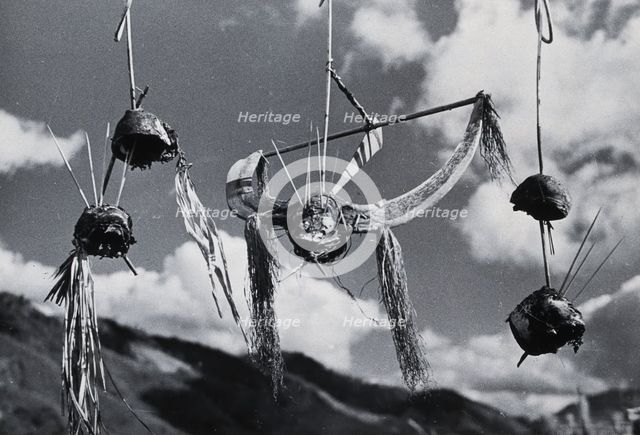 Kalyo Kengyu, northern India: human heads hung up as trophies in a Naga village, c1930s. Creator: Unknown.