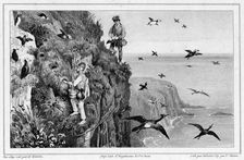 Kamchatka, Hunting Puffins, 19th century. Creators: Friedrich Heinrich Kittlitz, Victor Adam, Godefroy Engelmann, Leon Jean-Baptiste Sabatier