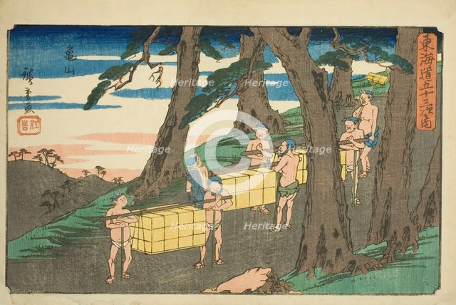 Kameyama, from the series "Fifty-three Stations of the Tokaido (Tokaido gojusan tsugi..., c.1841/44. Creator: Ando Hiroshige.