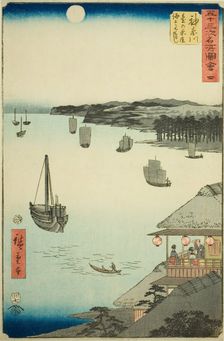 Kanagawa: View over the Sea from the Teahouses on the Hill (Kanagawa, dai no chaya kaijo m..., 1855. Creator: Ando Hiroshige
